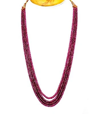 Beautiful Designer 4 Strand Natural Faceted Ruby Beaded Gemstone Fine Necklace - Image 1 of 4