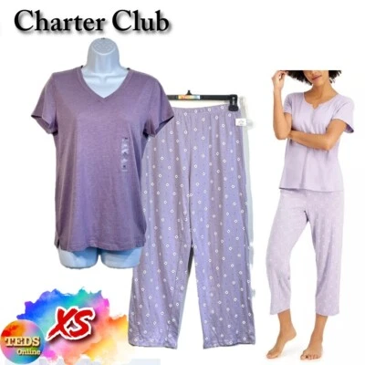 Nuevo con etiquetas Juego de pijama capri de algodón manga corta Charter Club XS 100116801MS surtido Foto 1 de 4