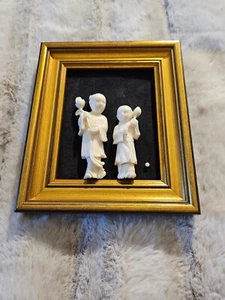 Raised 3D Porcelain double figure Gold Frame Black Velvet Pearl Irma Design - Picture 1 of 13