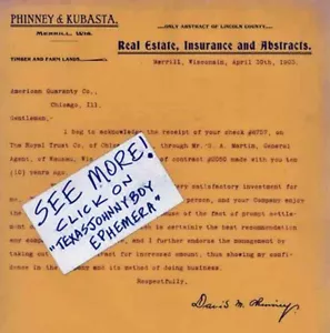 1903 Briefkopf DAVID M PHINNEY & KUBASTA MerriLL Wisconsin IMMOBILIEN ABSTRAKT - Bild 1 von 1