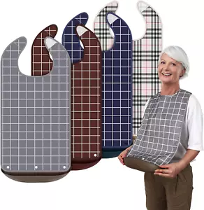 4 Pack Adult Bibs for Eating Waterproof Clothing Protector with Detachable Crumb - Picture 1 of 8