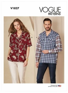 Vogue Easy SEWING PATTERN V1827 Unisex Shirts Sizes S-XXL - Picture 1 of 9