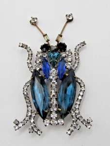 Große Vintage Brosche Käfer 50er Jahre groß 3 cm tschechisches Glas Strass selten - Bild 1 von 5