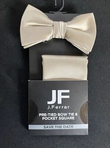JF J. Ferrar Tan Pre Tied Bow Tie & Pocket Square NEW - Picture 1 of 2