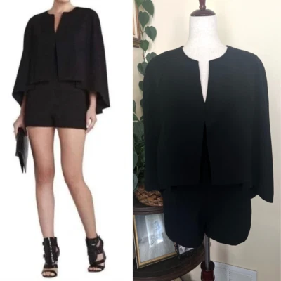 BCBGMAXAZRIA Briane 黑色连衫裤带附加 Capelet 尺寸 2 — 第 1/4 张图片