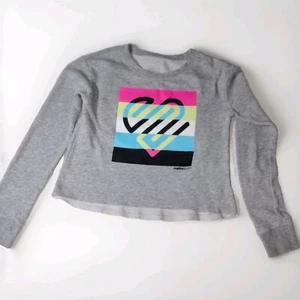 Justice Girls 90s Crop Sweatshirt Activewear  Sizes 8 10 12 Gray Heart Lgo Cute - Picture 1 of 3