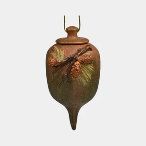 Ephraim Faience Hand Made Pottery Brown Green Pine Cone Christmas Ornament - Picture 1 of 6
