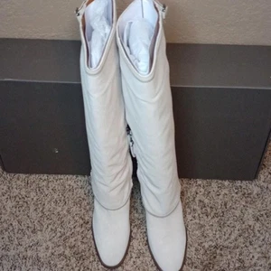FRANCO SARTO INFORMA WEST HIGH SHAFT BOOTS ECRU WHITE SUEDE 6M - Picture 1 of 7