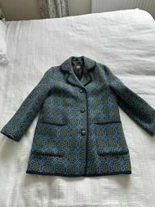 Vintage 1960s Welsh Tapestry Wool Coat Blue Green Fits Up To UK Size 12 Pockets - Picture 1 of 13
