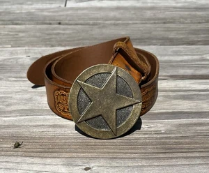 Nashville Star Embossed Leather Belt Western Style Star Brass Buckle USA Mens 34 - Picture 1 of 5