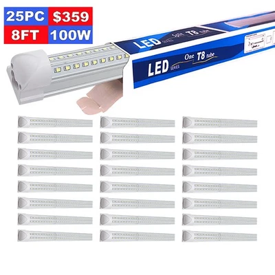 25Pack 8FT LED Tube Light Bulbs 100W 6500K 8 Foot LED Shop Light Fixture 12000lm - Image 1 of 4