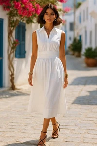 J Crew Fitted Waist Shirt Dress Ezra White Midi Sleeveless CJ519 Women Size 22 - Picture 1 of 18