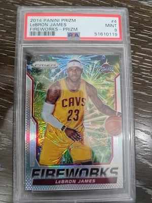 2014 PANINI PRIZM FIREWORKS SILVER REFRACTOR LEBRON JAMES PSA 9 MINT CLEVELAND - Image 1 of 2
