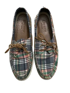 Sperry Top-Sider Men’s Boat Shoes Size 13 Plaid Canvas Leather Laces - Picture 1 of 5