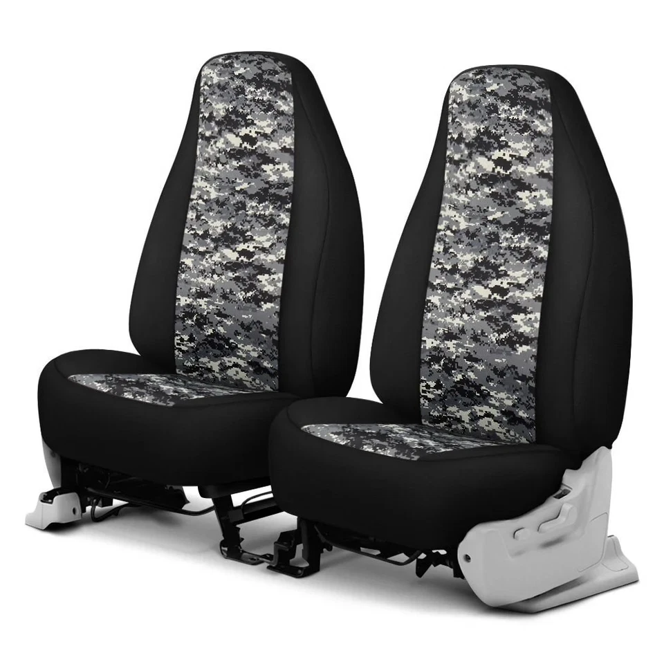 For Saturn SC1 00-02 Camo 1st Row Digital Charcoal w Black Custom Seat Covers - Image 1 of 2