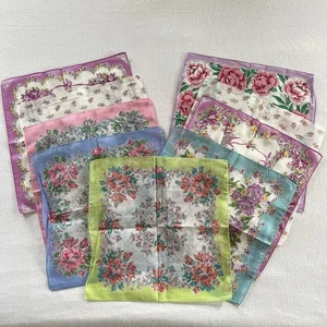 9 Vintage Handkerchiefs Hankies Floral Purples Whites Pinks Flowers Estate Sale - Picture 1 of 13