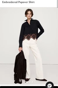 Camisa Popover Para Mujer Banana Republic Bordada Popelina Negra Nueva Con Etiquetas Extra Grande - Imagen 1 de 9
