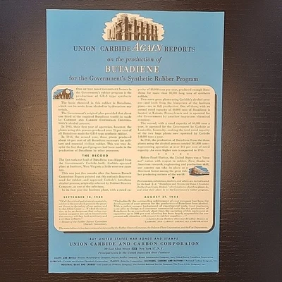 Publicidad impresa Union Carbide and Carbon Corporation 1945 vintage 6,5"x10" Foto 1 de 4