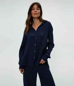 Michael Stars Damen Nocturnal Blue Leo Gaze Button Down Langarmshirt Gr. S - Bild 1 von 5