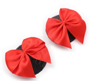Nippies Pasties Nippie Brustwarzen Cache Rund Glitzer Schwarz Knoten Band Rot Sexy - Bild 1 von 3