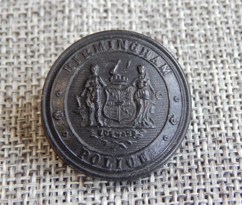 Antique Vtg Pressed Horn Button British Police Circa 1800's~Apx:1"~#739-B Cover