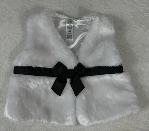 Little Me Toddler Girl Cozy Soft Faux Fur Bow Button Front Vest White Black 18 M - Picture 1 of 4