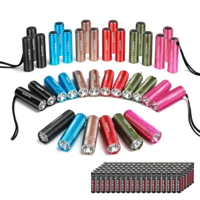 30Pack LED Flashlight Set Aluminum LED Handheld Torch w/Lanyard 90 AAA Batteries - Image 1 of 4