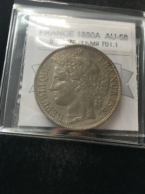 Francia 1850 A, 5 Francos, Moneda Mart Graduada**AU-58** KM# 761.1 Foto 1 de 4