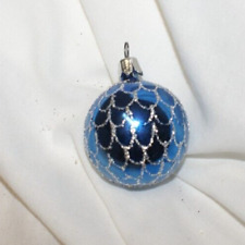 VTG Blue Fish Scale Scallop Draped Christmas Ornament Shiny Silver Glitter 1.75"