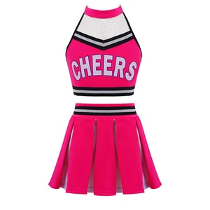 Girls Cheerleading Uniforms Costume Halter Crop Tops with Pleated Skirt Sets - Picture 1 of 99