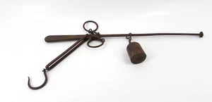 Antique Cast Iron Hanging Beam Balance Cotton Tobacco Scale Hooks Weights Farm - Picture 1 of 6