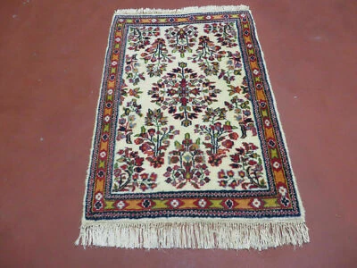 2' X 3' Vintage Handmade Indian Wool Rug Mat Nice Floral Beige - Image 1 of 4