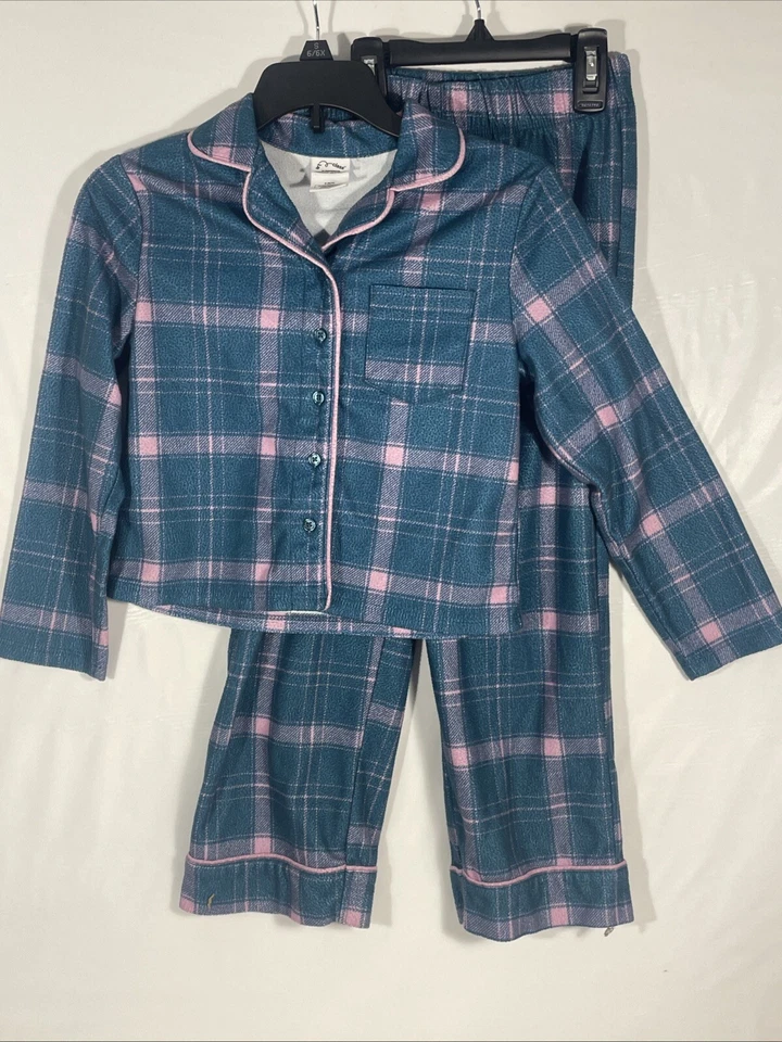 Conjunto de pijama de franela a cuadros para niñas talla S 6/7 botón clásico usado en excelente estado 2 piezas algodón bolsillo PJ Foto 1 de 4