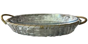 VTG Oval Aluminum & Brass Serving Basket With Glass Brazilian Baking Dish SET - Picture 1 of 11