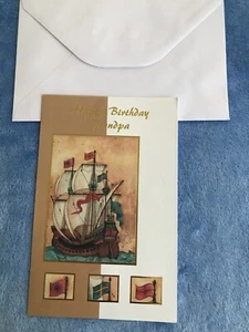 Happy Birthday Grandpa Metallic Lettering Boat Ship Understanding Thoughtful joy - Picture 1 of 6