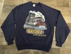 Vintage Natchez Steamboat New Orleans Sweatshirt Size S Navy Blue - Picture 1 of 7