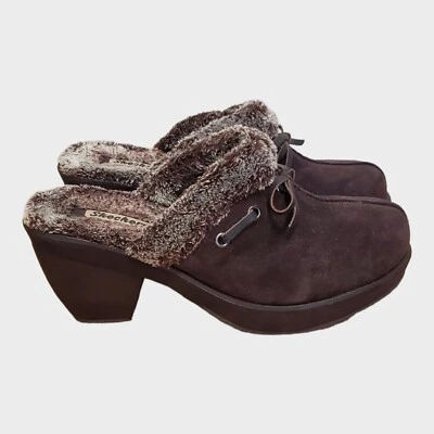 SKECHERS Shoes Womens Size 8.5 Brown Mule Clog Heels Suede Faux Fur - Image 1 of 4