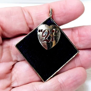 Vintage Donald Stannard Pendant Charm 21 Club Square DK Blue Enamel - Picture 1 of 6