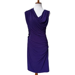 Suzi Chin Cowl Neck Ruched Sheath Lined Sleevless Midi Dress Purple Women's 14 - Picture 1 of 16
