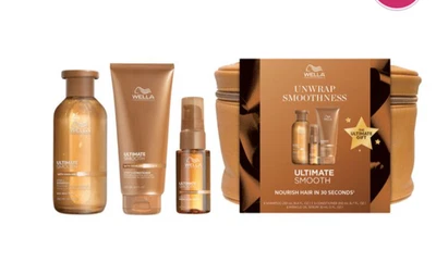 Champú Wella Ultimate Smooth Kit 8,4 oz/acondicionador 6,7 oz/suero de aceite 1 oz Foto 1 de 4