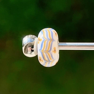 Authentic Rare Limited trollbeads ooak unique glass bead blue orange white Curry - Image 1 of 4