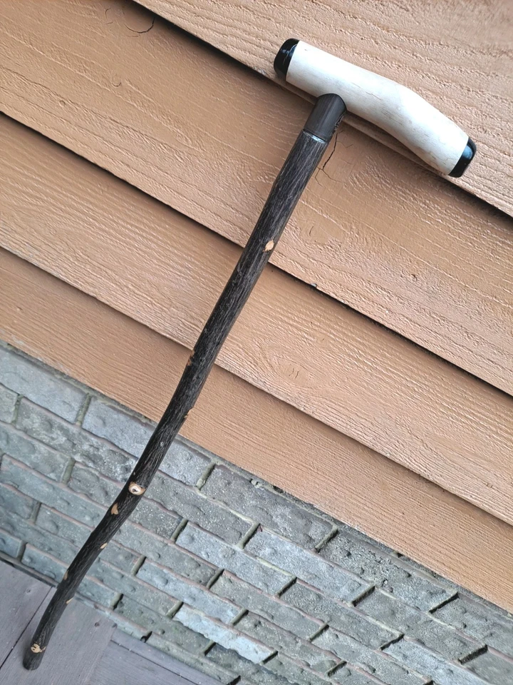 手工制作自然学习 HICKORY 手杖 白色-Ash 手柄 深色 硬质 杆身 大个子 — 第 1/4 张图片