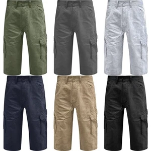 Mens Cargo Shorts Long Chino 3/4 Twill Multi Pockets Work Half Pants Below Knee - Picture 1 of 16