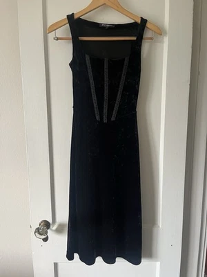 Vestido Corsé Betsy Johnson Vintage Años 90 Negro Terciopelo Midi Para Mujer’s XS Foto 1 de 4
