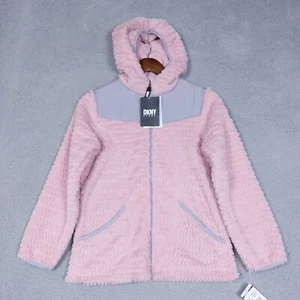 DKNY Sport Jacket Girls Large (14/16) Mauve Faux Fur Ribbed Teddy Full Zip NWT - Picture 1 of 13
