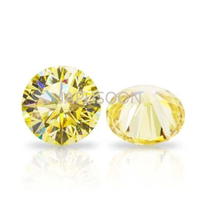 0.5~ 5 ct VVS1 Fancy Yellow Round Excellent Cut Moissanite Loose Gemstones & GRA - Image 1 of 4
