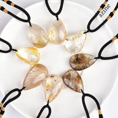 Colgante tripleta de cuarzo rutilado oro natural chakra cristal curativo amuleto de la suerte Foto 1 de 4