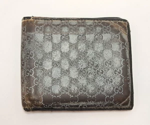 Vintage Gucci Italy Logo Monogram Brown Leather Men Bifold Wallet - Picture 1 of 16