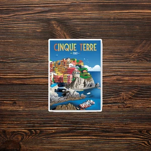 Cinque Terre Italy Travel sticker - Colorful Coastal Town Wall Art Print #3174 - Picture 1 of 1