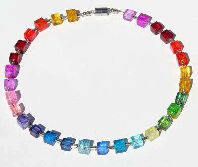 Halskette Würfel Perlen Mix rot grün blau mehrfarbig bunt Magnetverschluss 266 - Bild 1 von 4